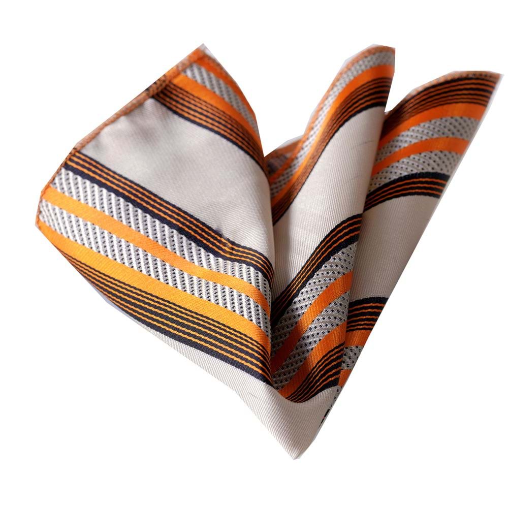 Beige Orange Brown Jacquard Fabric Pocket Square