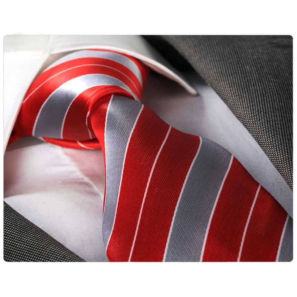 Silver White Striped Red Elite Necktie