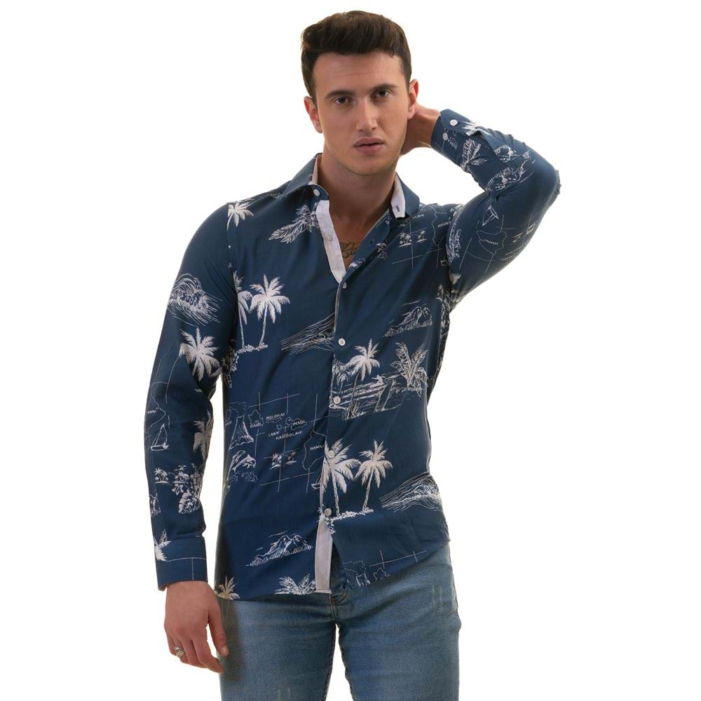 Indigo Blue Hawaii Designer Men's Shirt
