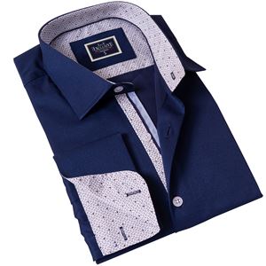 Navy with Geometric Print Designer French Cuff Shirt