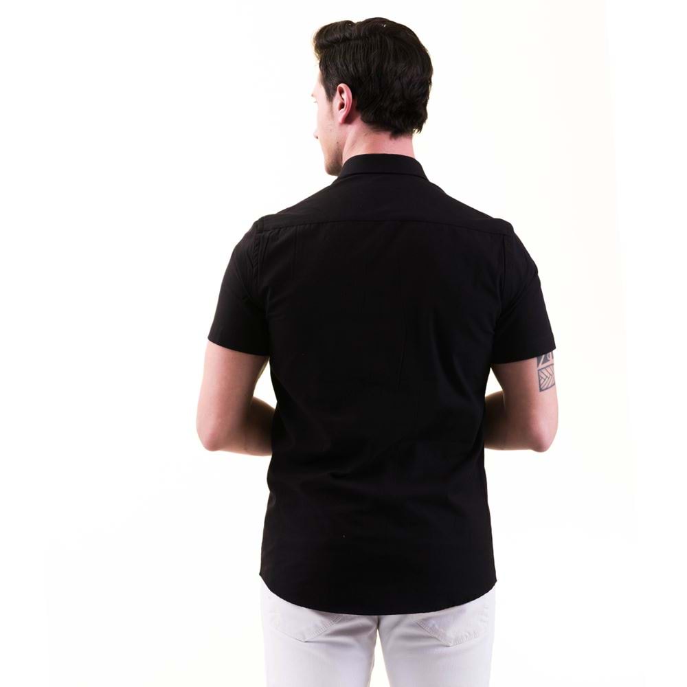 Black with Honeycomb Placket Men's Short Sleeves Shirt