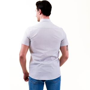 White and Ice Blue Checkered Men's Short Sleeves Shirt