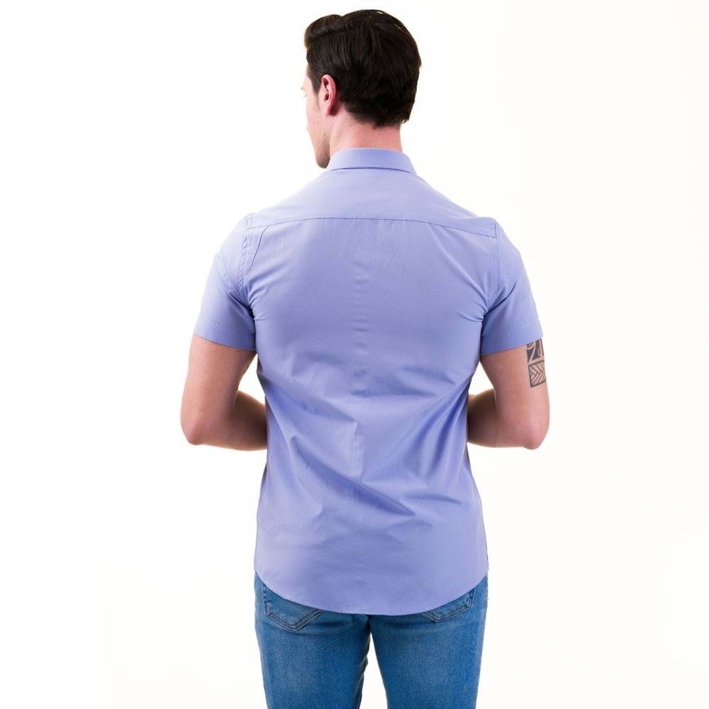 Blue with Squares on Placket Men's Short Sleeves Shirt