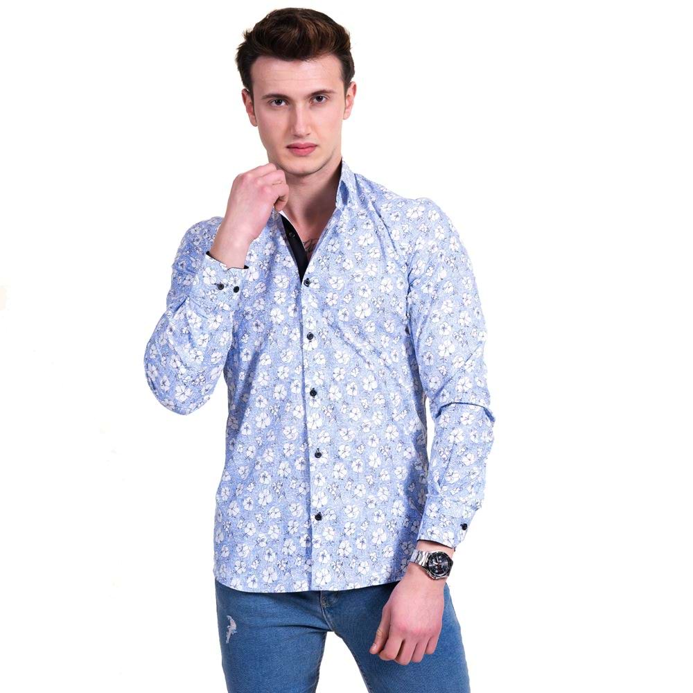 Blue Floral Printed Men's Shirt