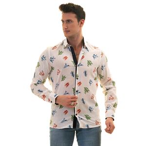 White with Colorful Cactus Printed Men's Shirt