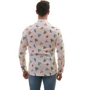 White with Colorful Cactus Printed Men's Shirt