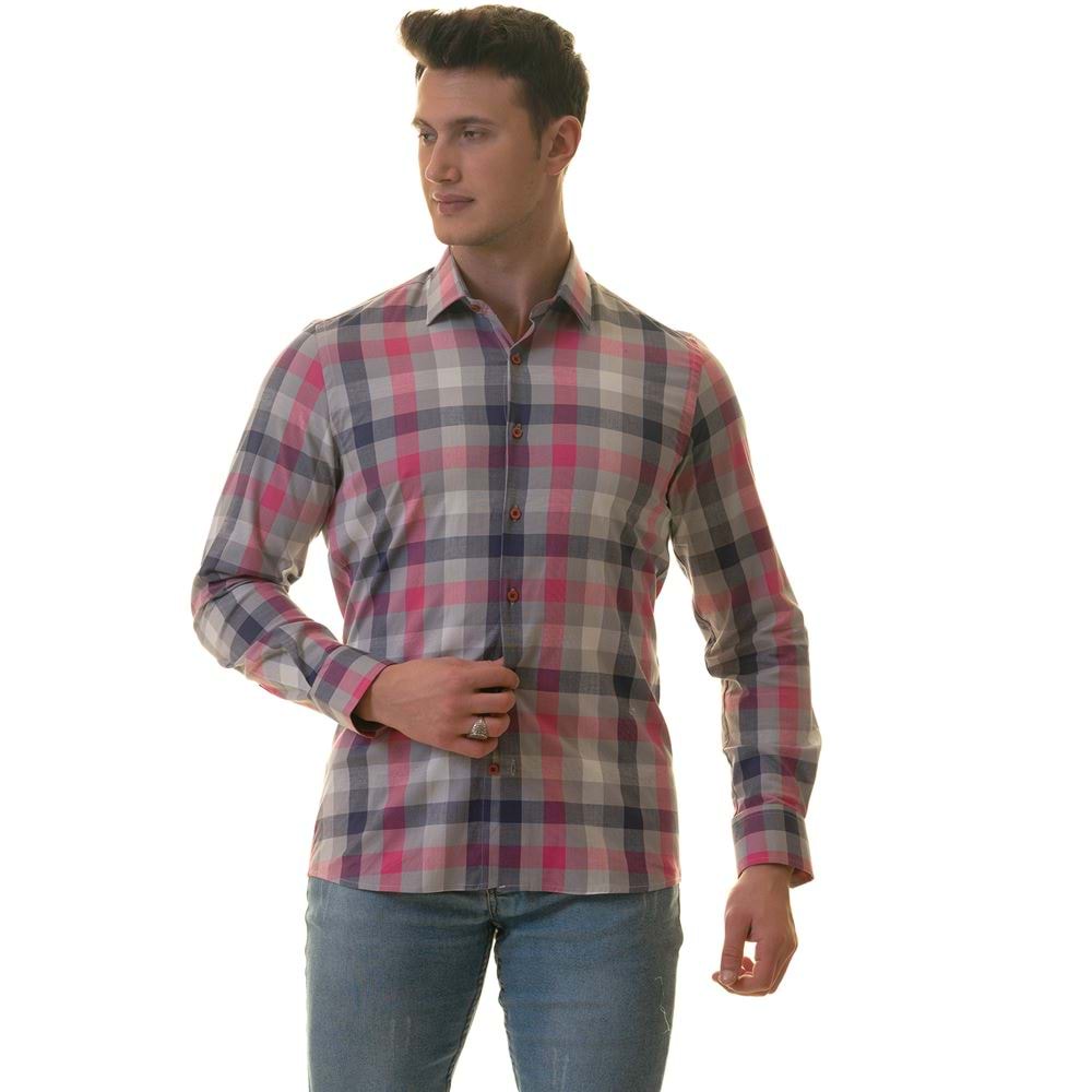 Pink & Gray Plaid Men's Shirt