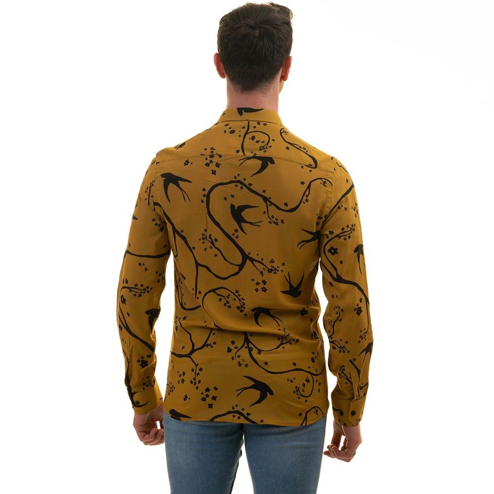 Mustard & Black Printed Designer Men's Shirt