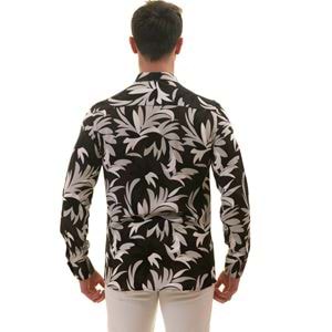 Black White Leaves Printed Style Men's Shirt