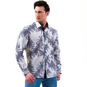 Green and Blue Hawiian Printed on Linen Men's Shirt