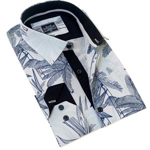 Green and Blue Hawiian Printed on Linen Men's Shirt