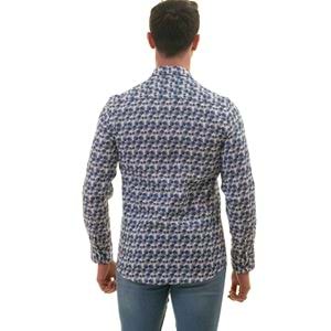 Blue Leaves on White Printed Designer Men's Shirt