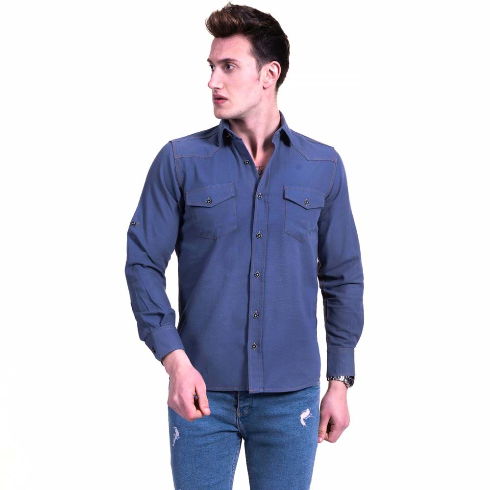 Navy Jeans Sewing Men's Shirt