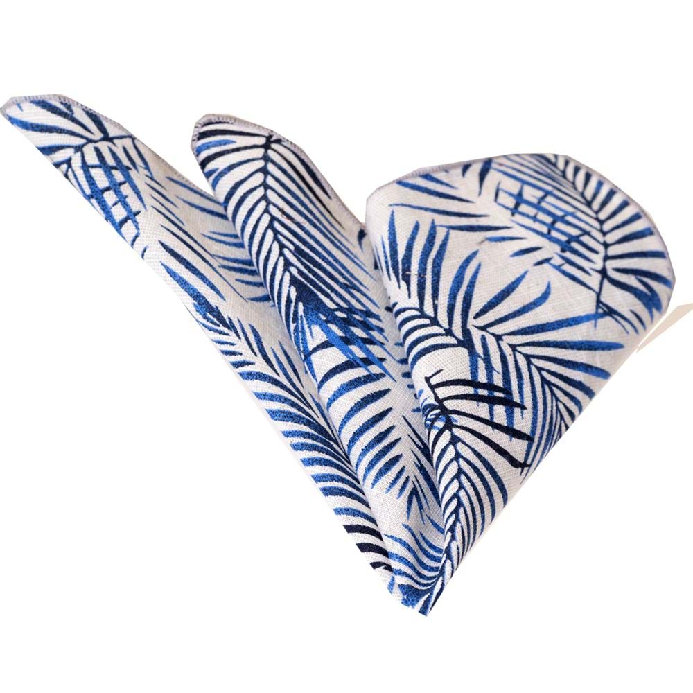 Blue Navy Leaf Printed Handkerchief on Off White