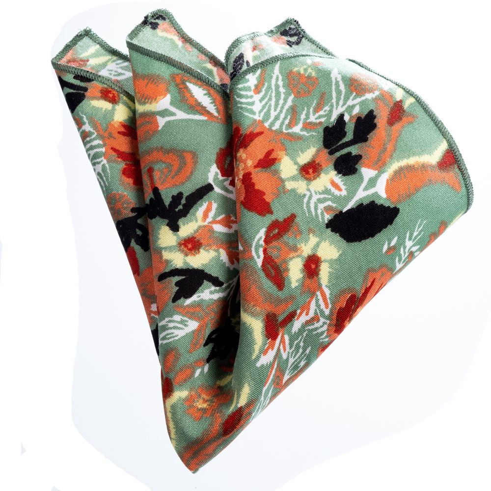 Green and Red Floral Pocket Square