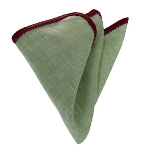 Green Organic Linen with Handmade Knit Signature Border Pocket Square