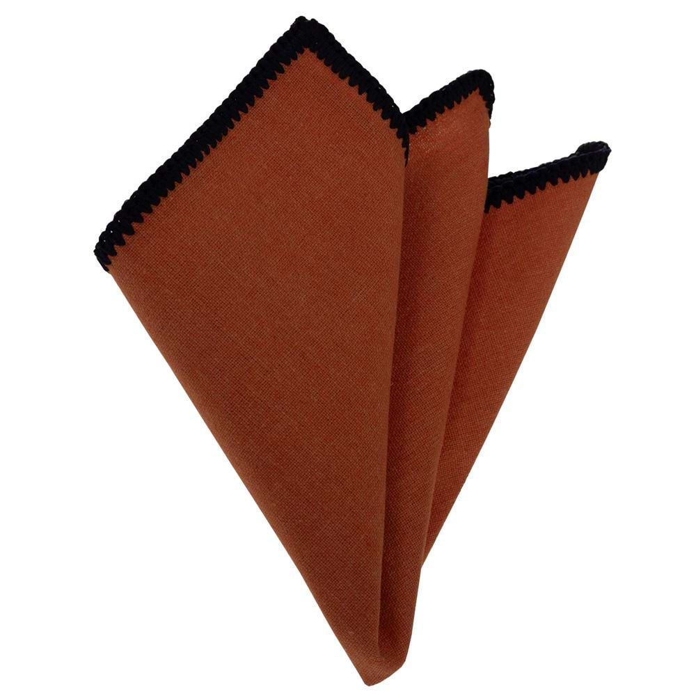 Orange Linen with Handcrafted Knit Signature Border Pocket Square