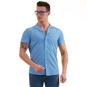 Blue White Polka Dot Men's Short Sleeves Shirt