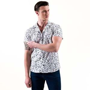 Brown and Navy Floral Men's Camp Collar Short Sleeves Shirt