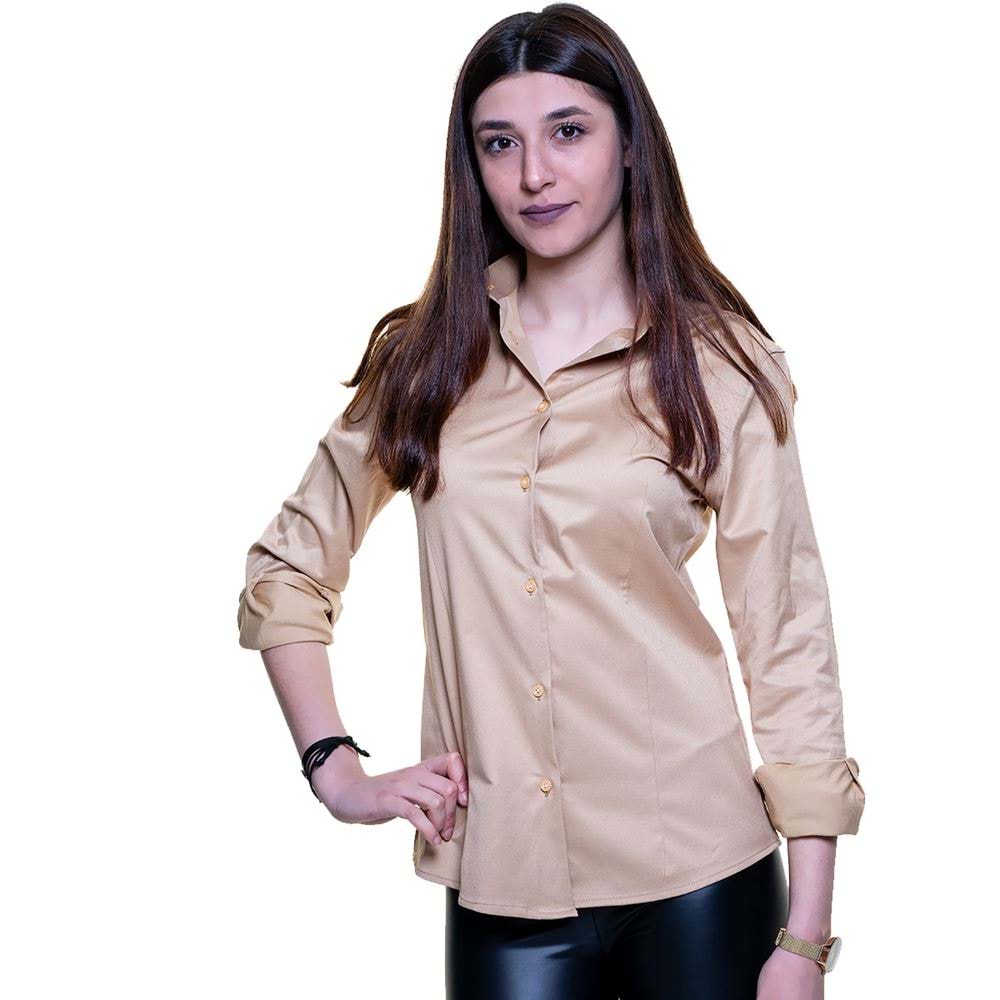 Vison Beige Basic Plain Long Sleeved Women's Shirt
