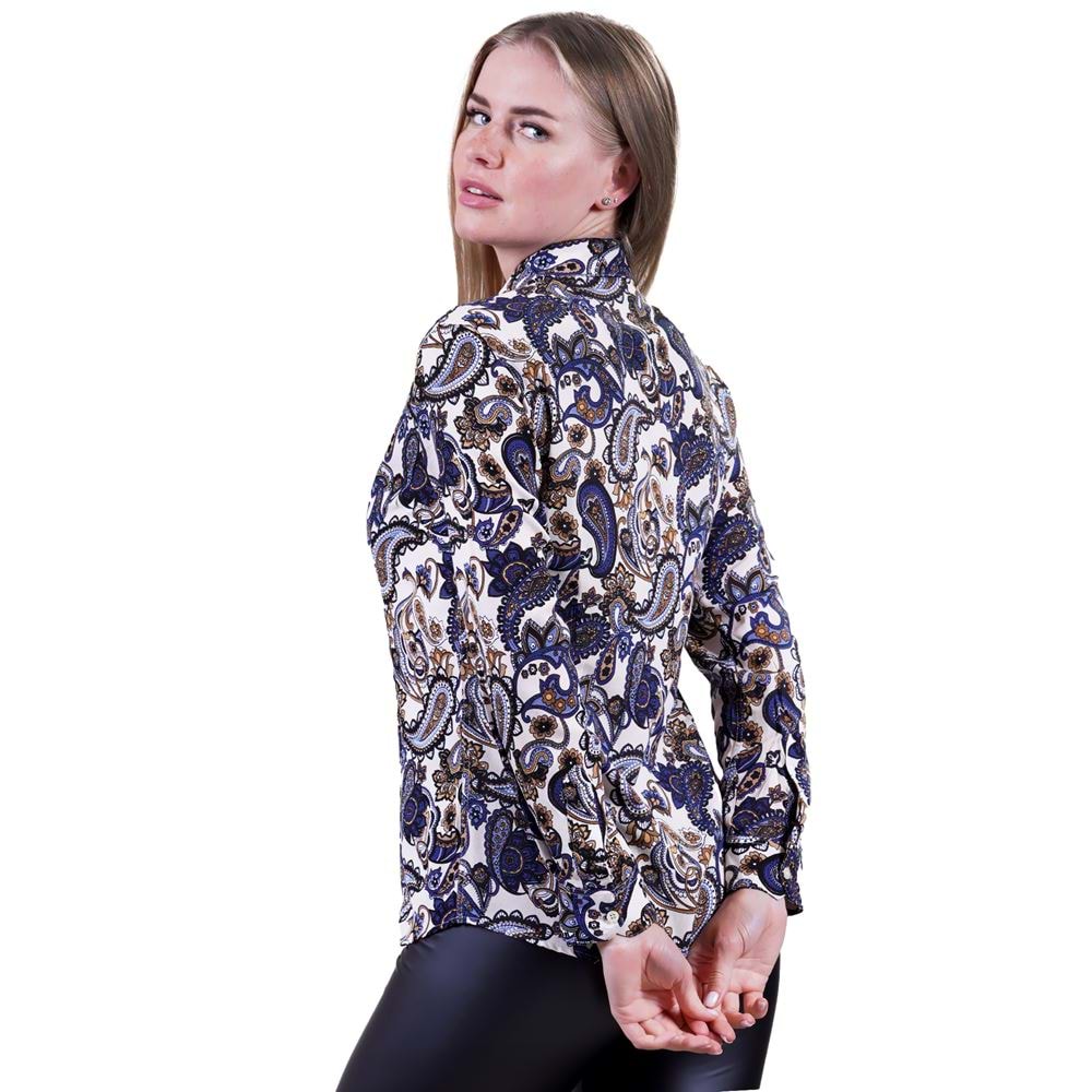 Beige With Blue Brown Paisley Printed Women's Shirt