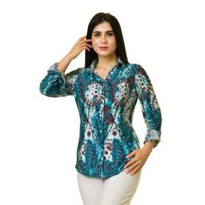 Blue White Abstract Printed Women's Shirt