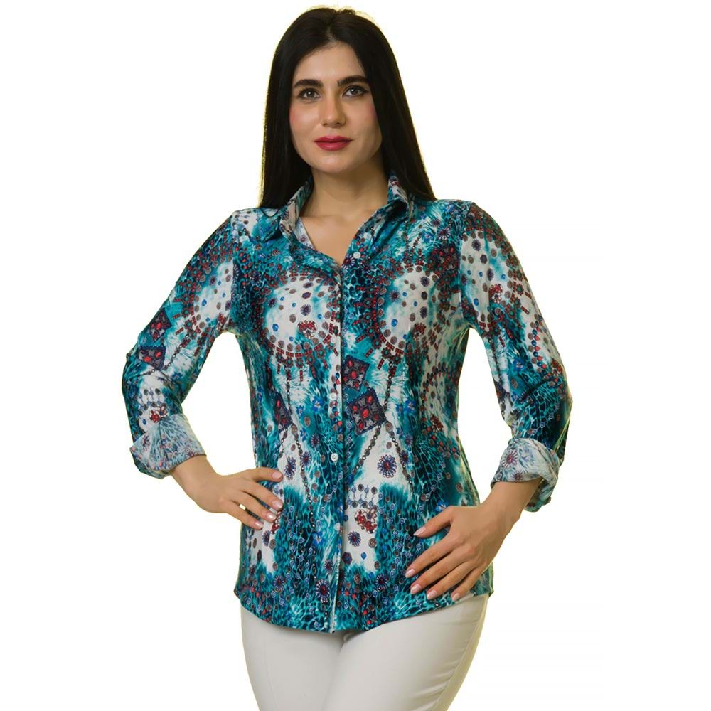 Blue White Abstract Printed Women's Shirt
