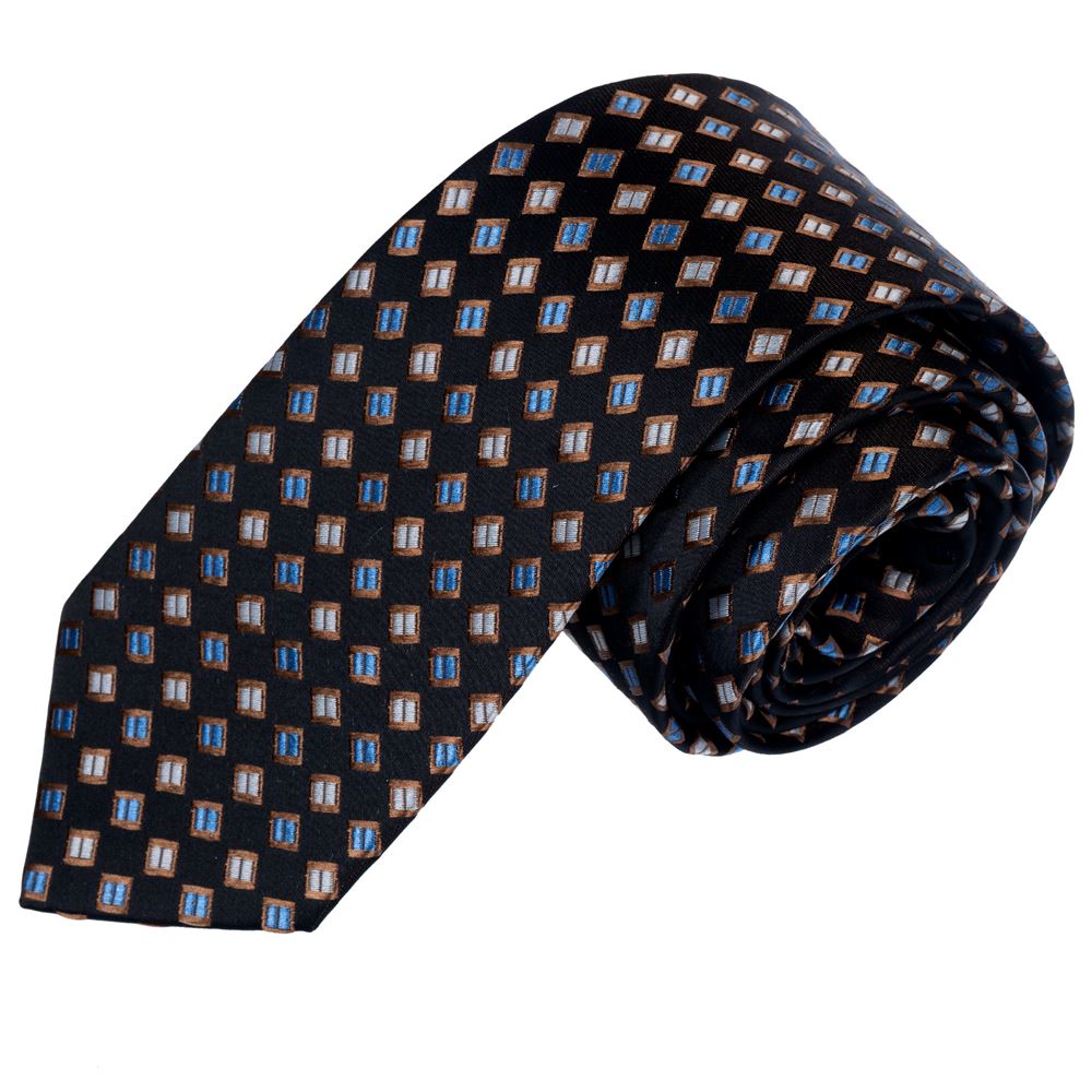 Begie Checkered on Black Handmade Necktie