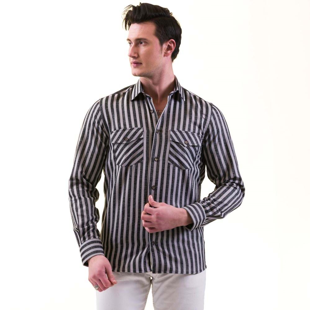 Gray & Black Striped Wool Men's Shirt