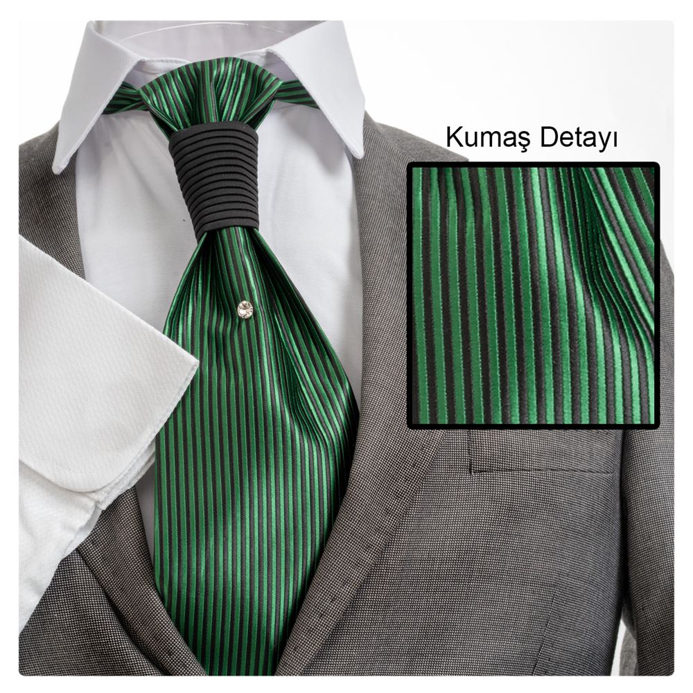 Yeşil Siyah Elegant Jakar Dokuma Tuxedo Tie Set