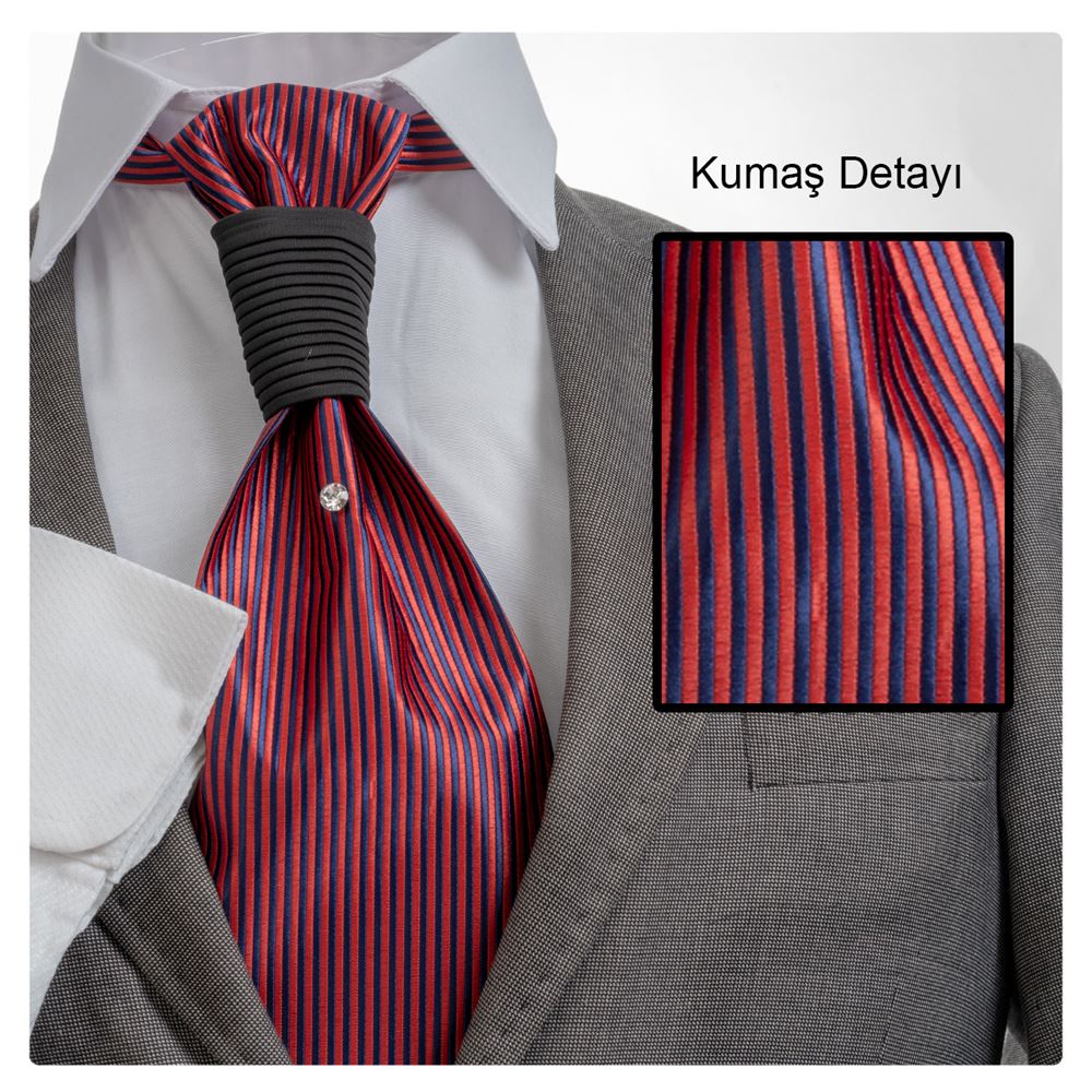 Kırmızı Lacivert Elegant Jakar Dokuma Tuxedo Tie Set