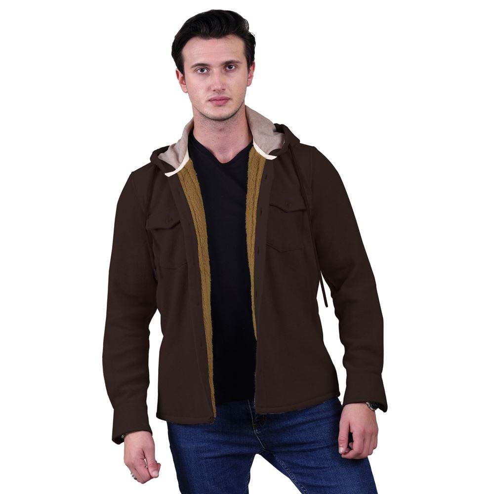 Brown Men's Fur Lined Jacket Shirt