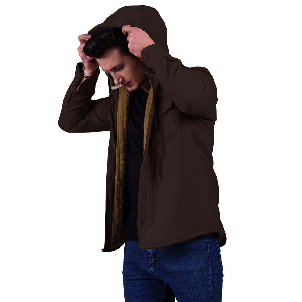 Brown Men's Fur Lined Jacket Shirt