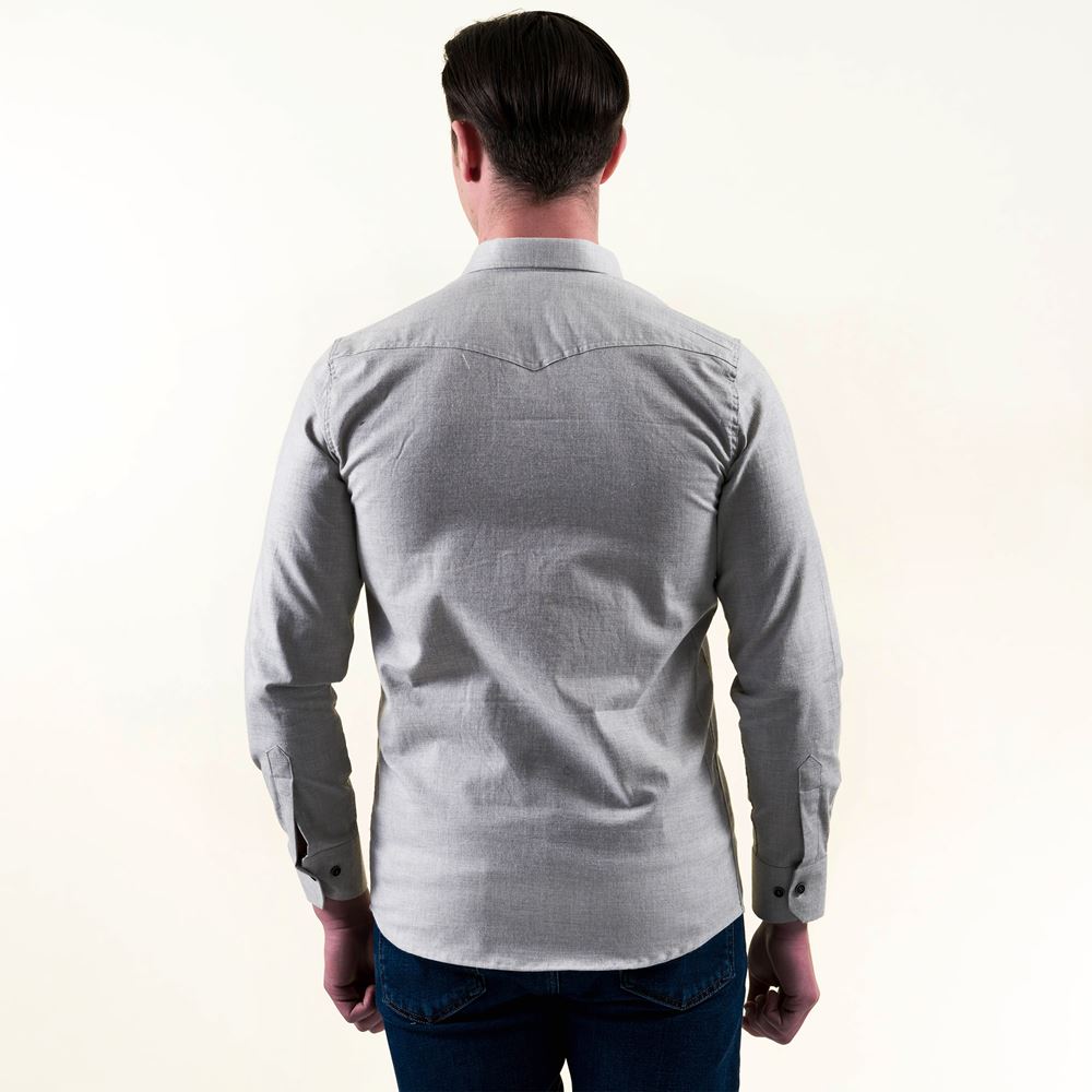 Grey Melange Cotton Lycra Western Men's Shirt