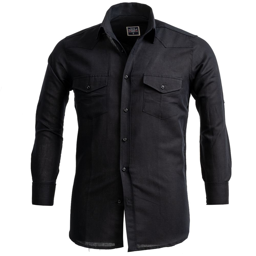 Black Cotton Lycra Western Men's Shirt