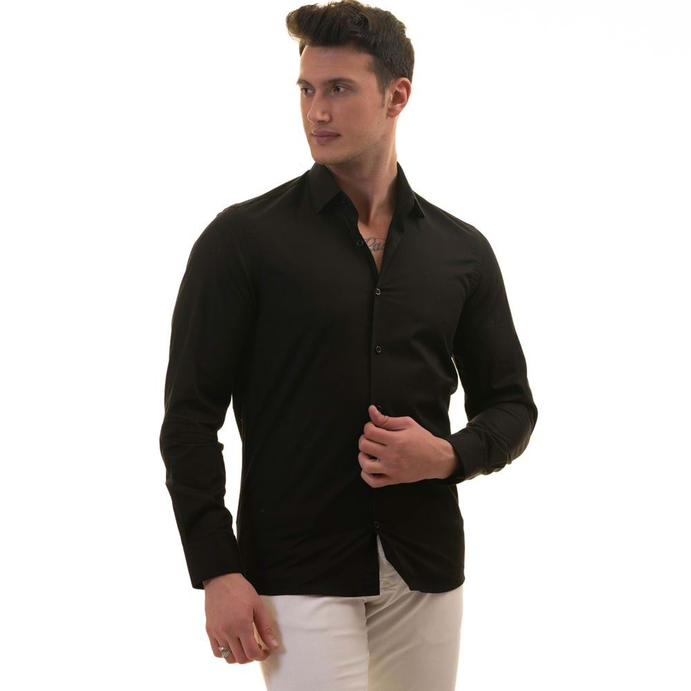 Black Cotton Basic Men's Shirt