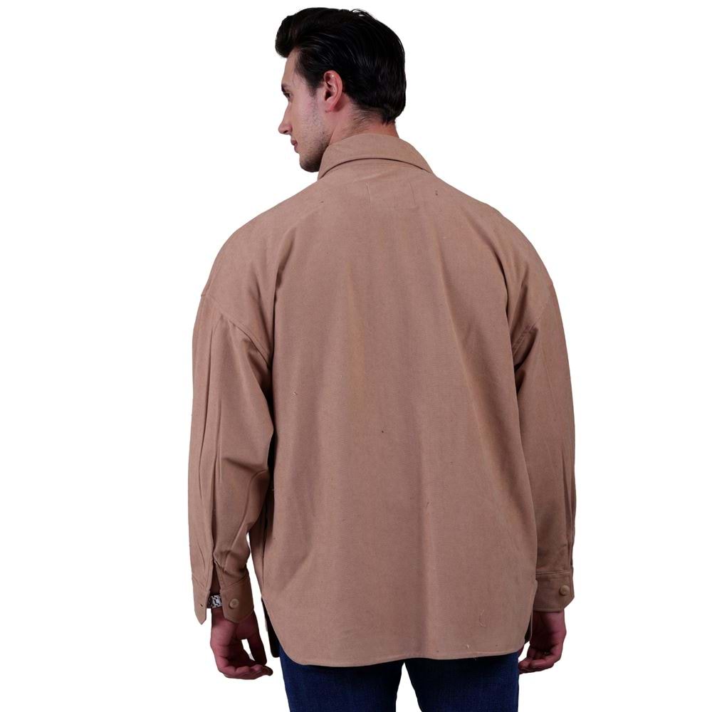 Camel Solid Color Over Size Lumberjack Shirt