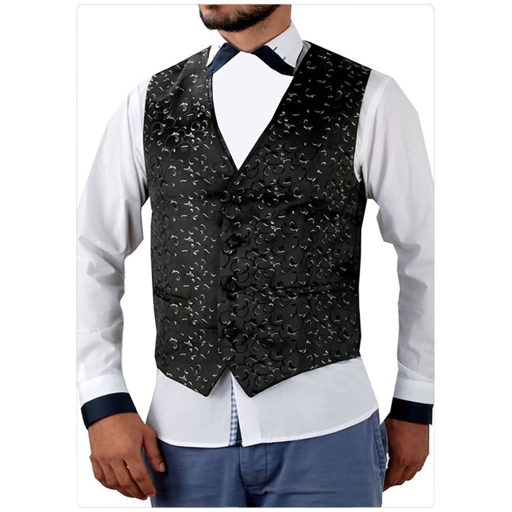 Black Silver Floral Men's Suit Vest