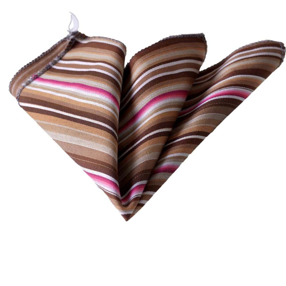 Brown Cream Pink Striped Jacquared Fabric Pocket Square