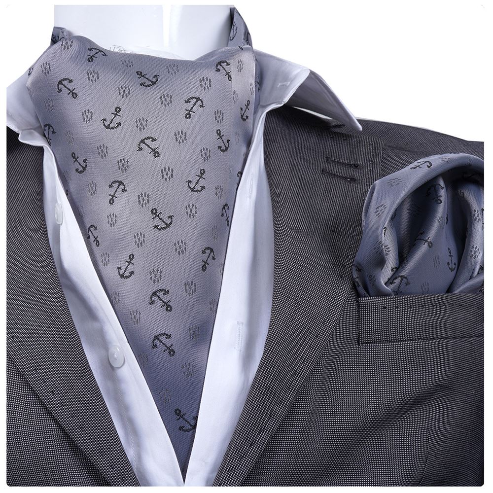 Gray with Anchor Ascot Hanky Set