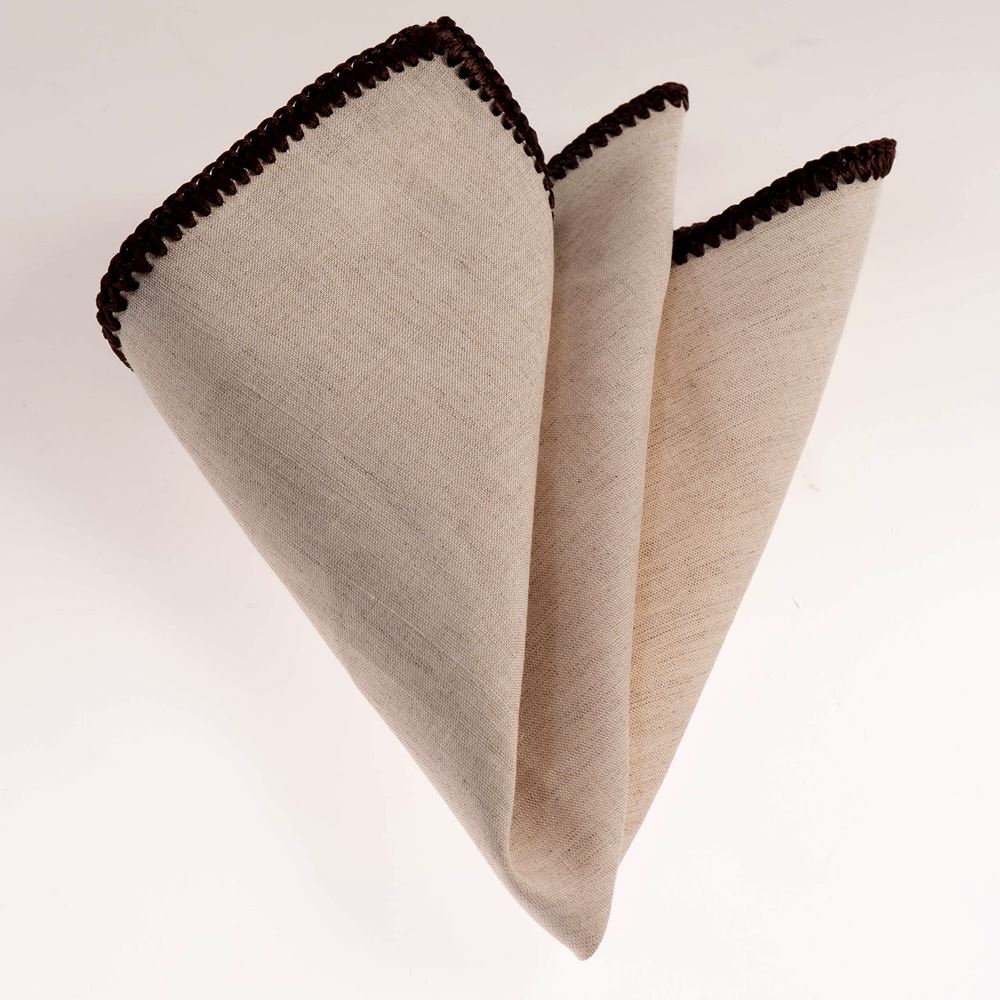 Beige Linen with Handcrafted Knit Signature Border Pocket Square