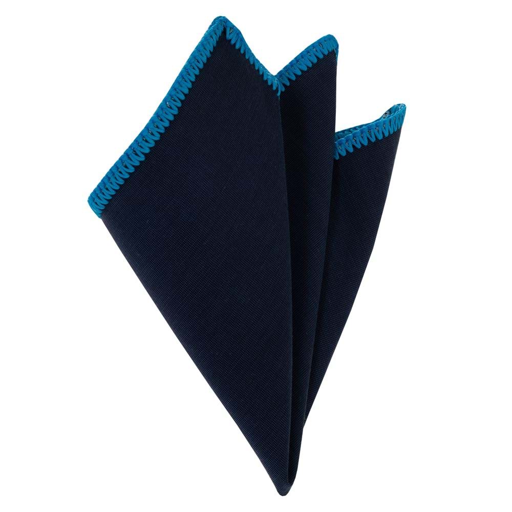 Navy Organic Linen with Handmade Knit Signature Border Pocket Square