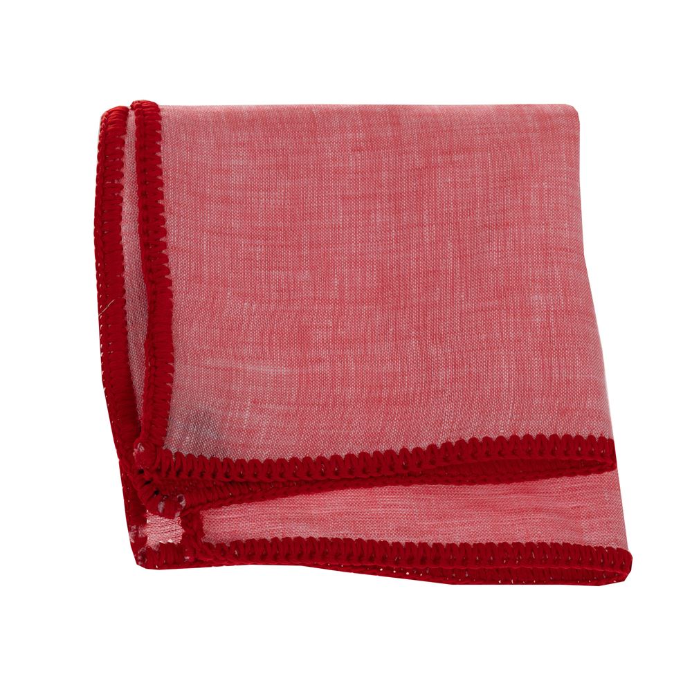 Red Organic Linen with Handmade Knit Signature Border Pocket Square