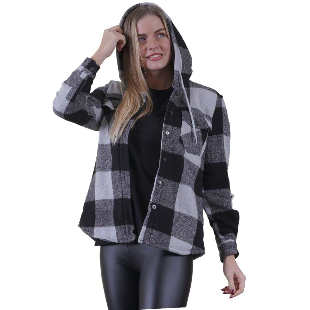 Black Checkered inside Fur Winter Women's Shirt
