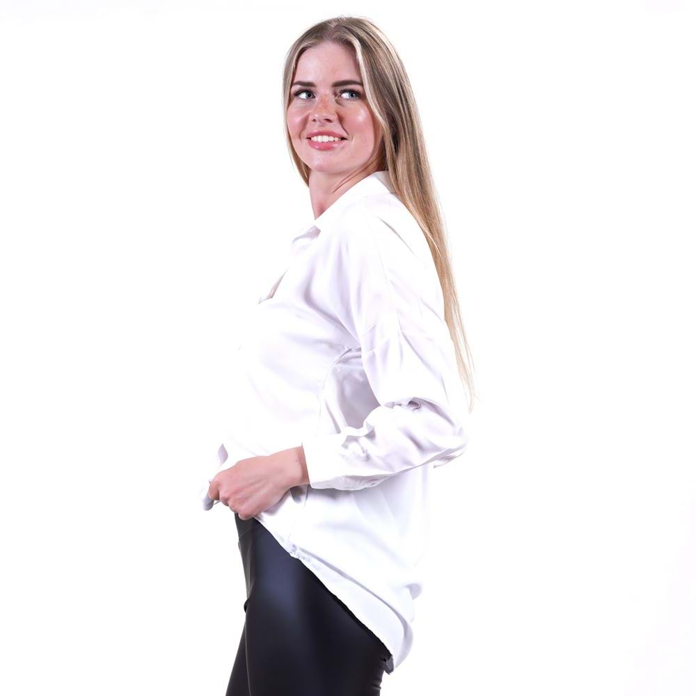 White Solid Monocolor Viscose Women's Long Shirt