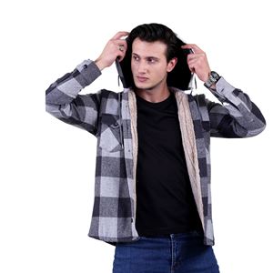 Black Gray Checkered Men's Fur Lined Jacket Shirt