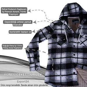 Black Gray Checkered Men's Fur Lined Jacket Shirt
