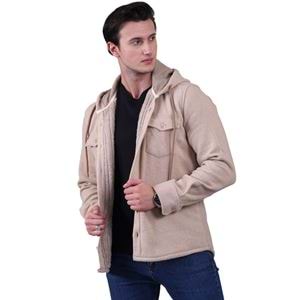 Beige Men's Fur Lined Jacket Shirt