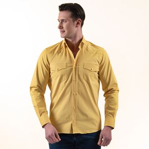 Yellow Cotton Lycra Western Men's Shirt