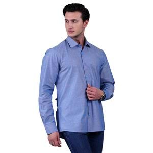 Blue Oxford Cotton Basic Men's Shirt